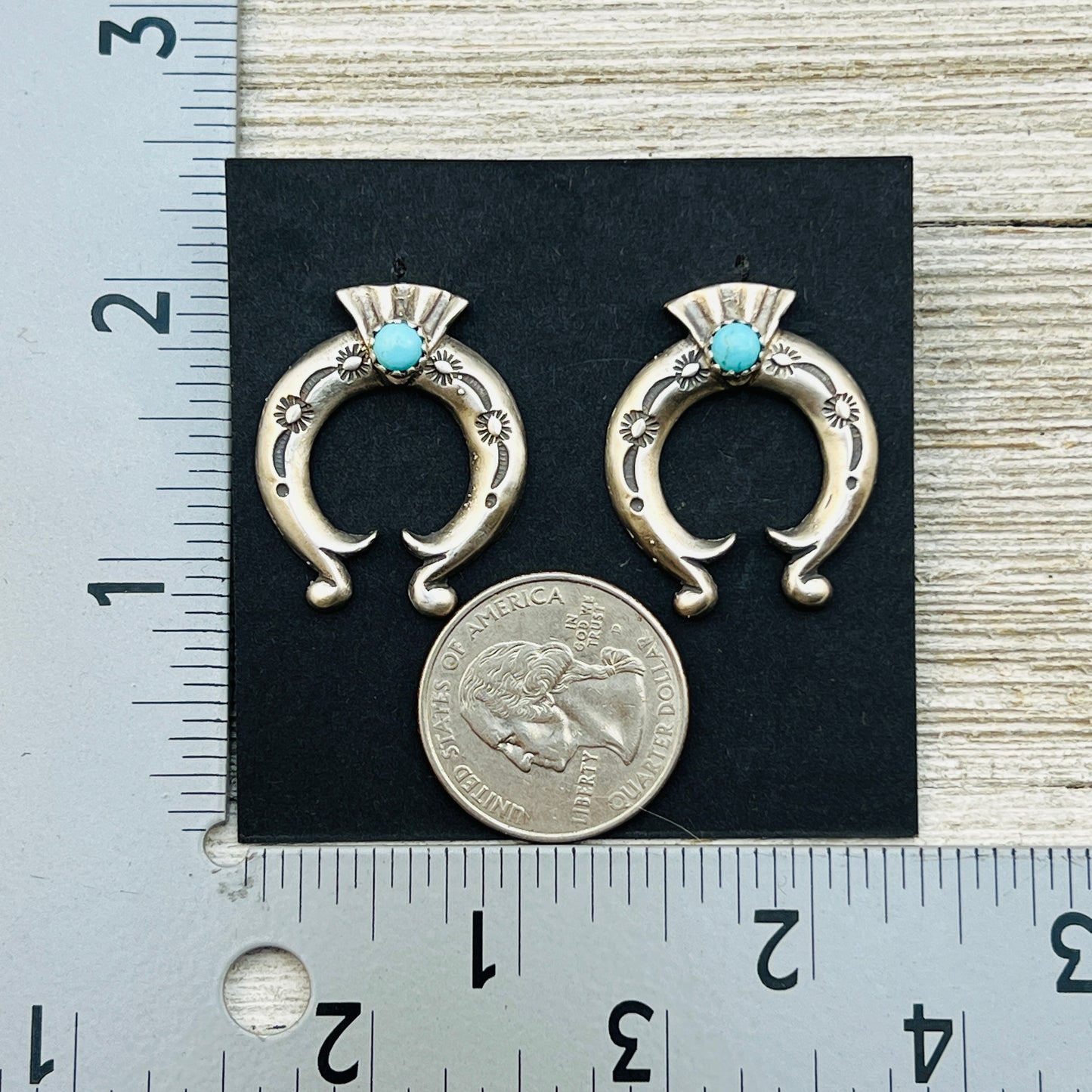 1" Turquoise Naja post earrings sterling silver Adrienne Gordon Navajo ER60