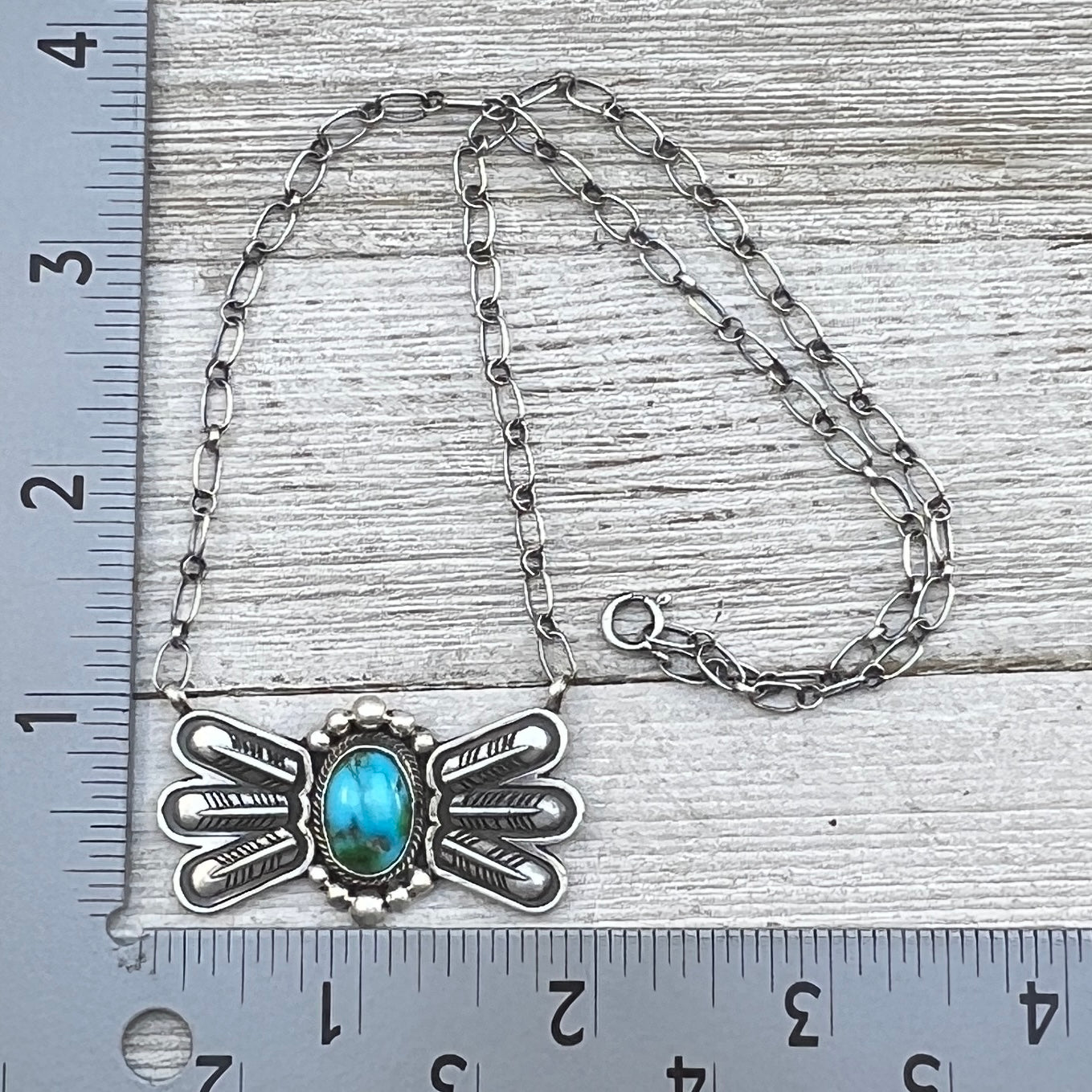 17 1/2"Sonoran Turquoise Necklace Feather sterling silver Navajo Verley Betone boho 5