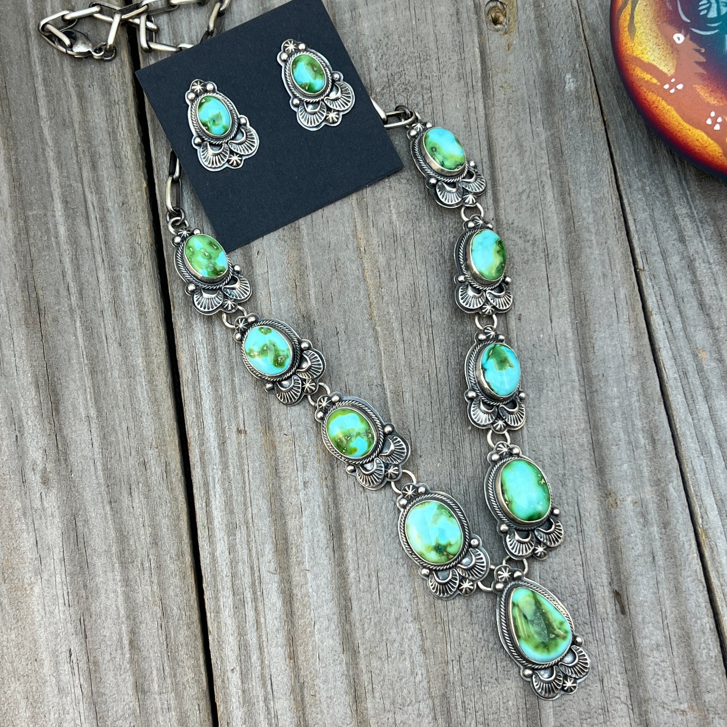 High quality Sonoran Polychrome Turquoise 24" necklace earrings set Randy Boyd 702