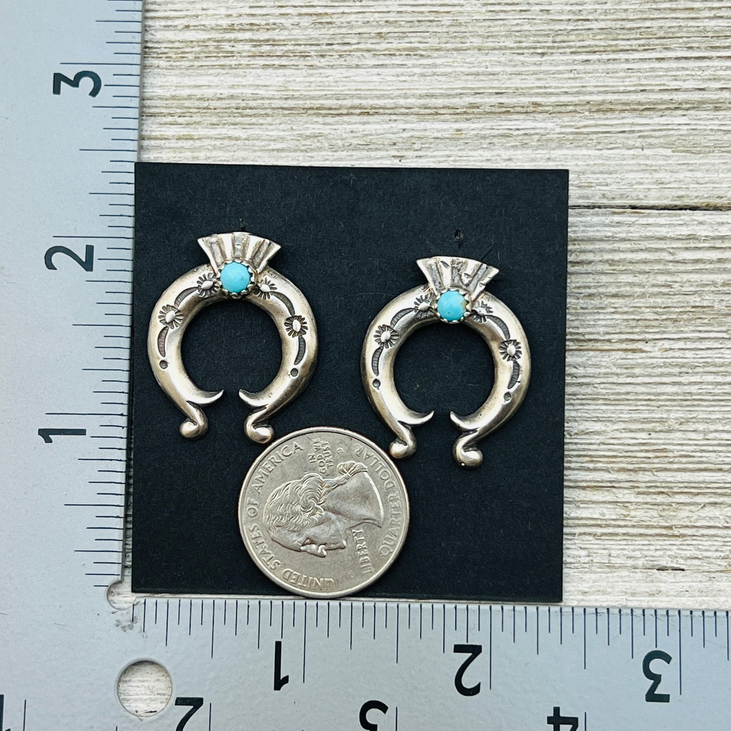 1" Turquoise Naja post earrings sterling silver Adrienne Gordon Navajo ER61