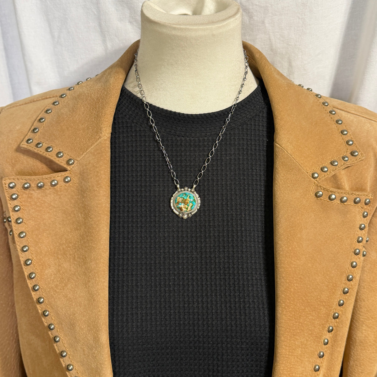 Sonoran turquoise station necklace Sterling Silver Navajo Samuel Yellowhair NK38