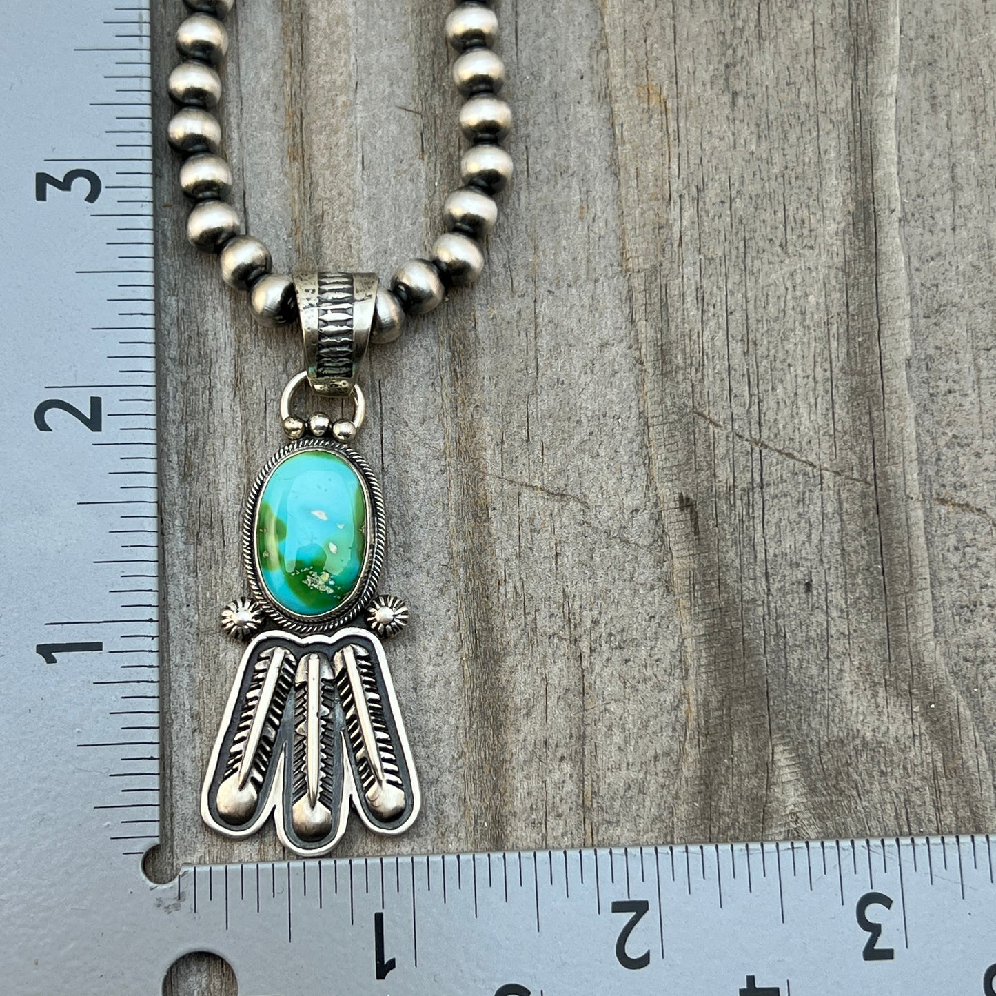 18" Sonoran Turquoise necklace sterling silver 6mm bead Verley Betone Navajo 773