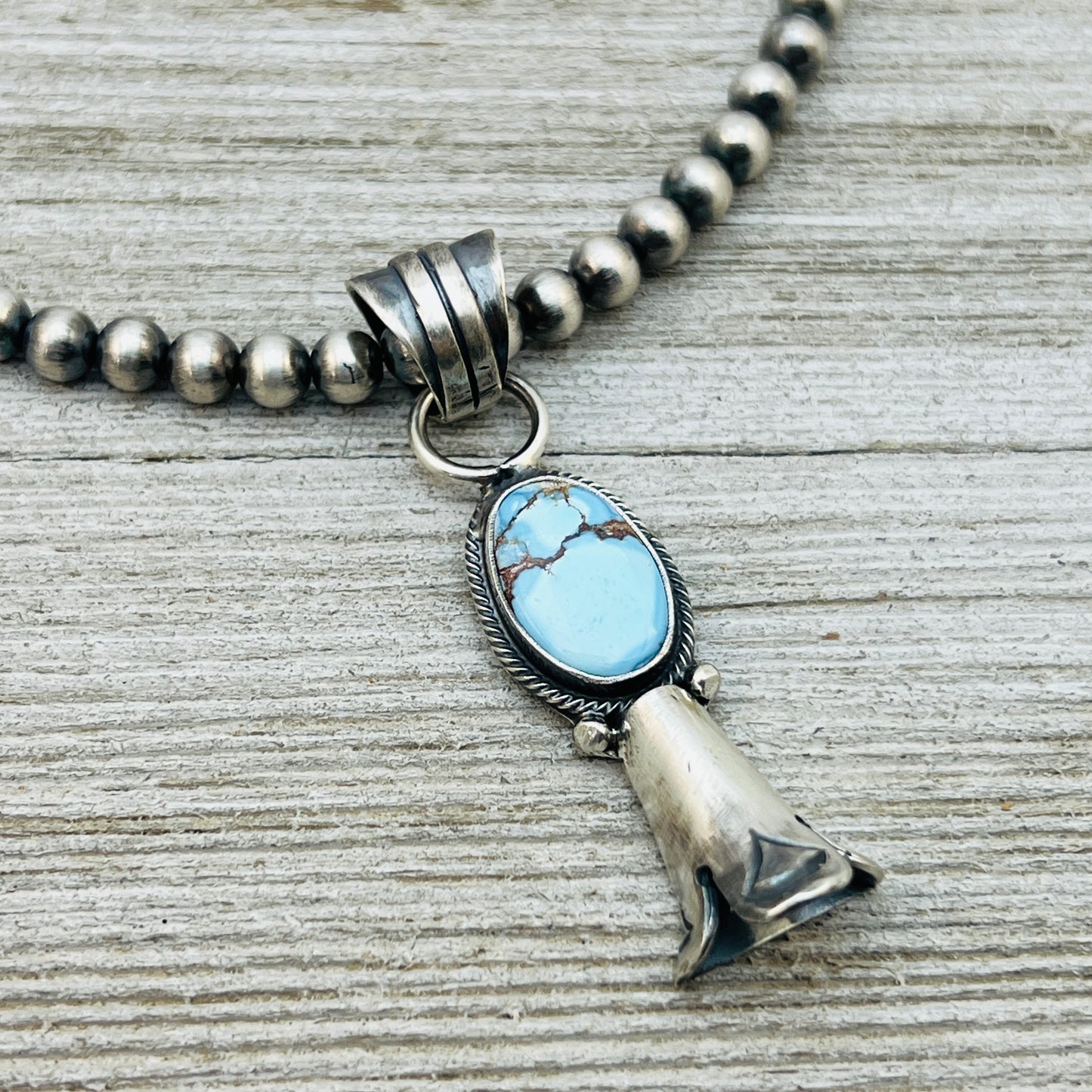 16" Golden Hills Turquoise Squash Blossom Necklace Sharon McCarthy Sterling silver  NK6