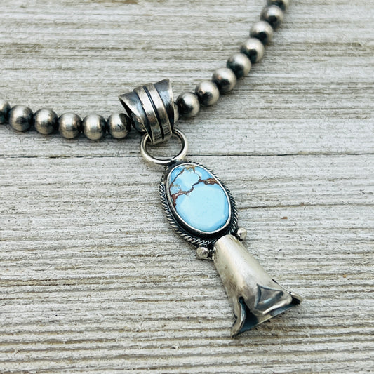 16" Golden Hills Turquoise Squash Blossom Necklace Sharon McCarthy Sterling silver  NK6