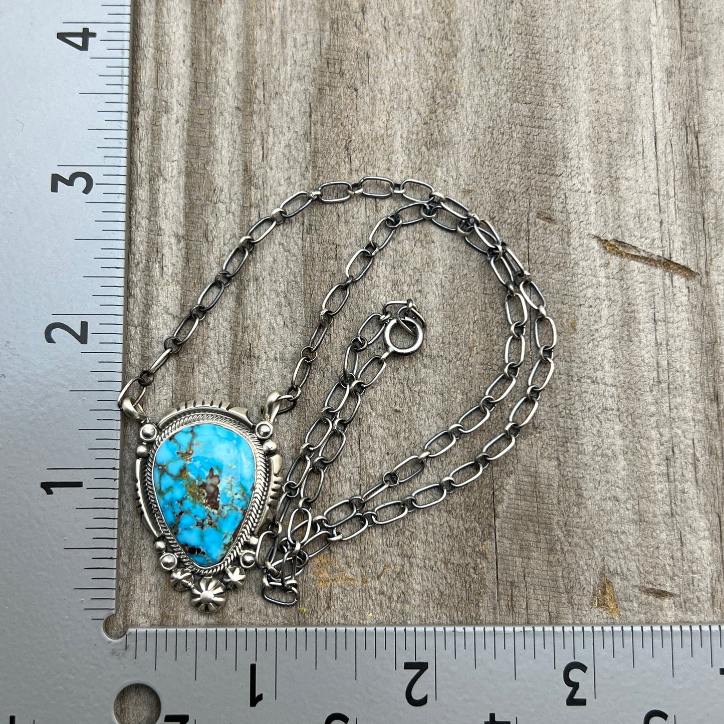 18" Kingman Spiderweb Turquoise Necklace Sterling silver Navajo Daniel Benally 597