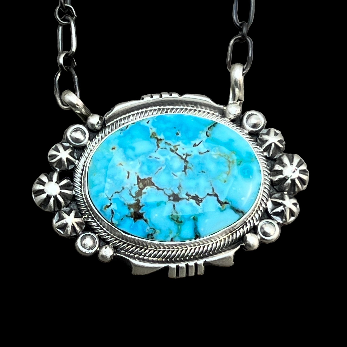 18" Kingman Spiderweb Turquoise Necklace Sterling silver Navajo Daniel Benally 610