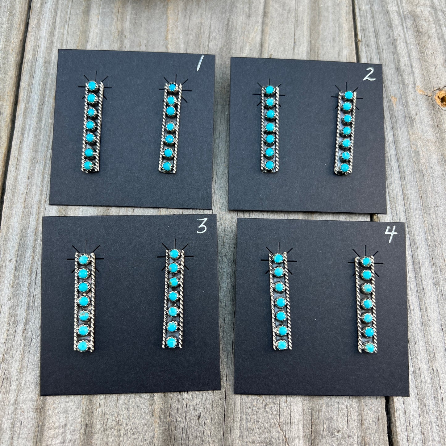 Turquoise Dot Bar earrings sterling silver Janice Spencer Navajo handmade 696