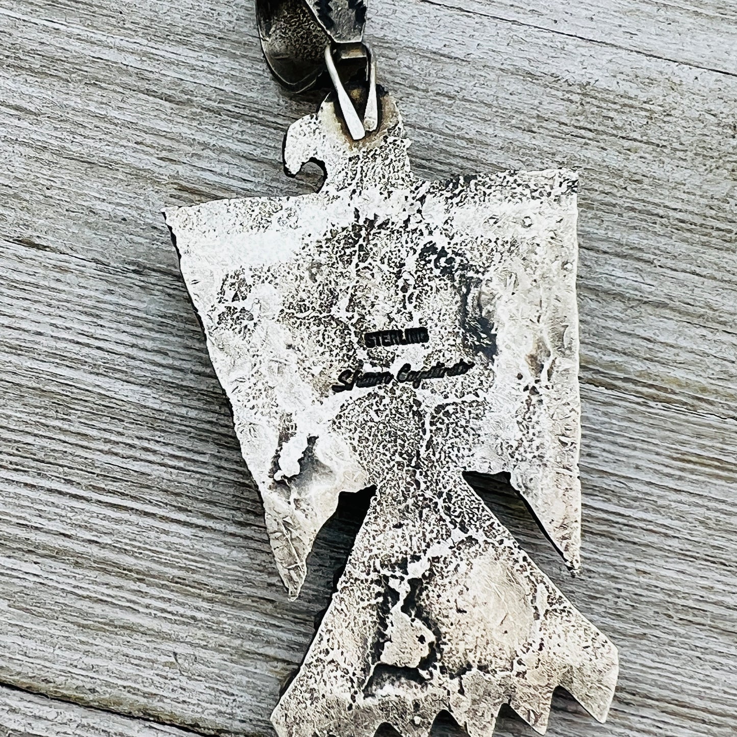 large Heavy Thunderbird Pendant Turquoise Coral Shawn Cayatineto Sterling Silver