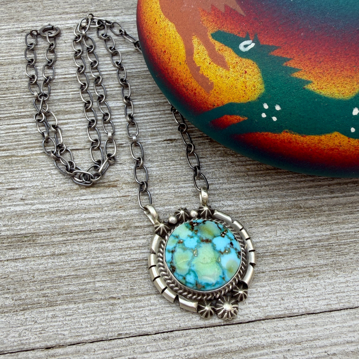 Sonoran turquoise station necklace Sterling Silver Navajo Samuel Yellowhair NK39