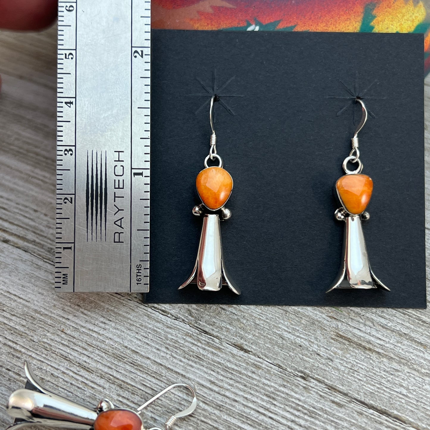 Orange Spiny Shell Sterling silver Squash blossom earrings, Navajo handmade Dorothy Lee