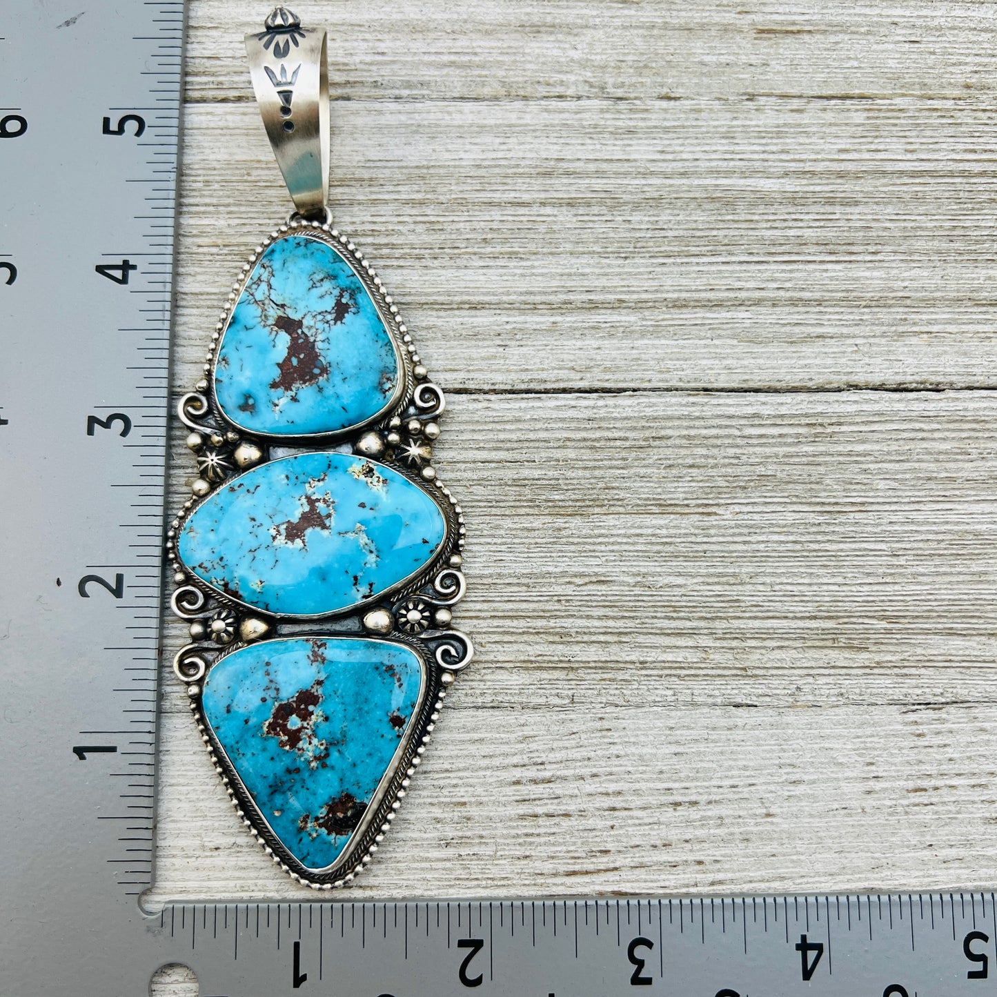 Very Large Blue Kingman Turquoise Pendant Sterling silver Navajo handmade Kathleen Livingston