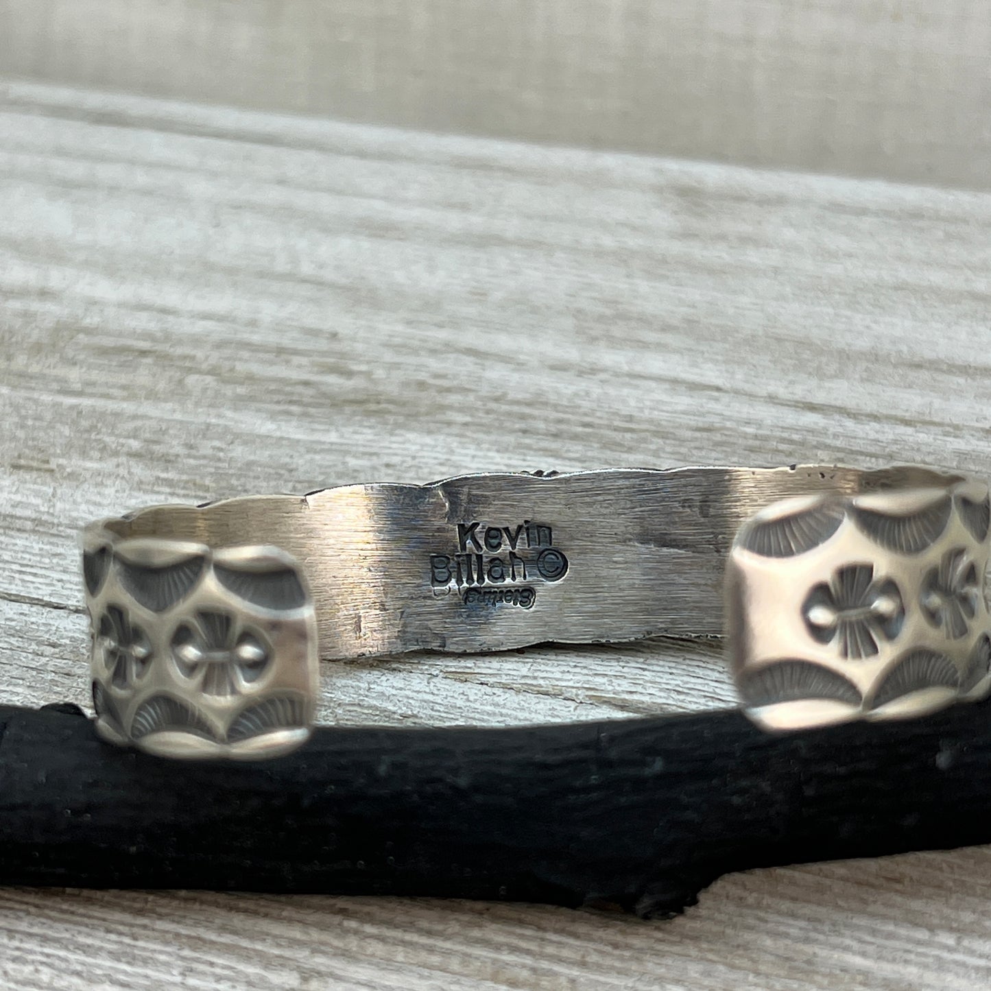 7" Kingman Turquoise Simple stamped Cuff Bracelet, Sterling Silver Navajo Kevin Billah