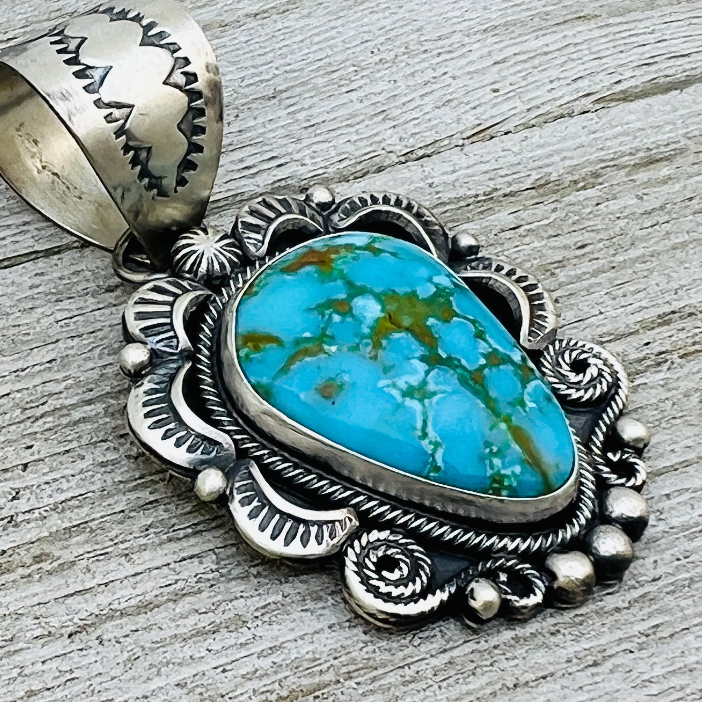 Blue Kingman Turquoise Pendant Navajo Sterling silver Jackson Hoskie
