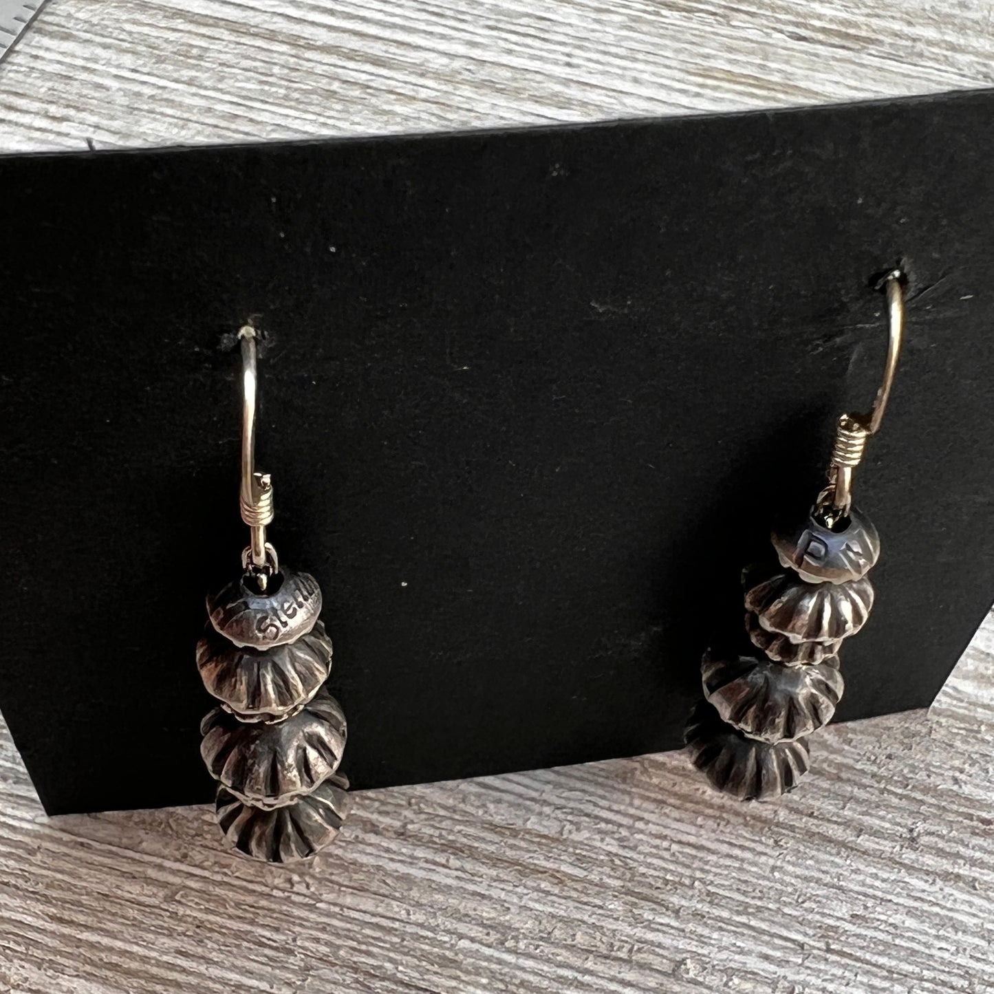 Sterling silver, Navajo pearl earrings, real handmade beads corrugated Preston Haley