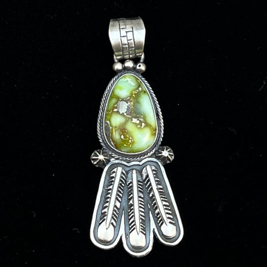 Palomino Varasite Feather Pendant Navajo Marita Benally sterling silver