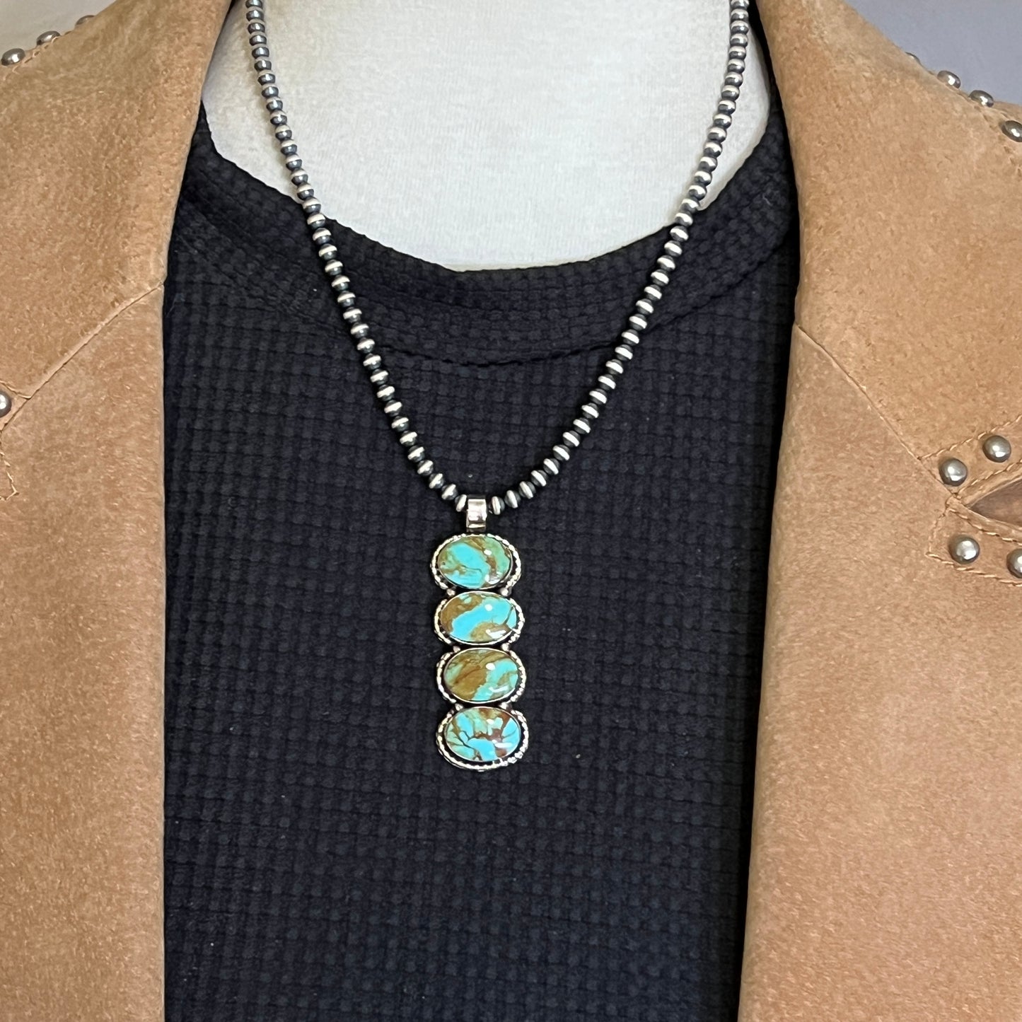Turquoise vertical bar Pendant Sterling silver Navajo handmade Marie Bahe 536