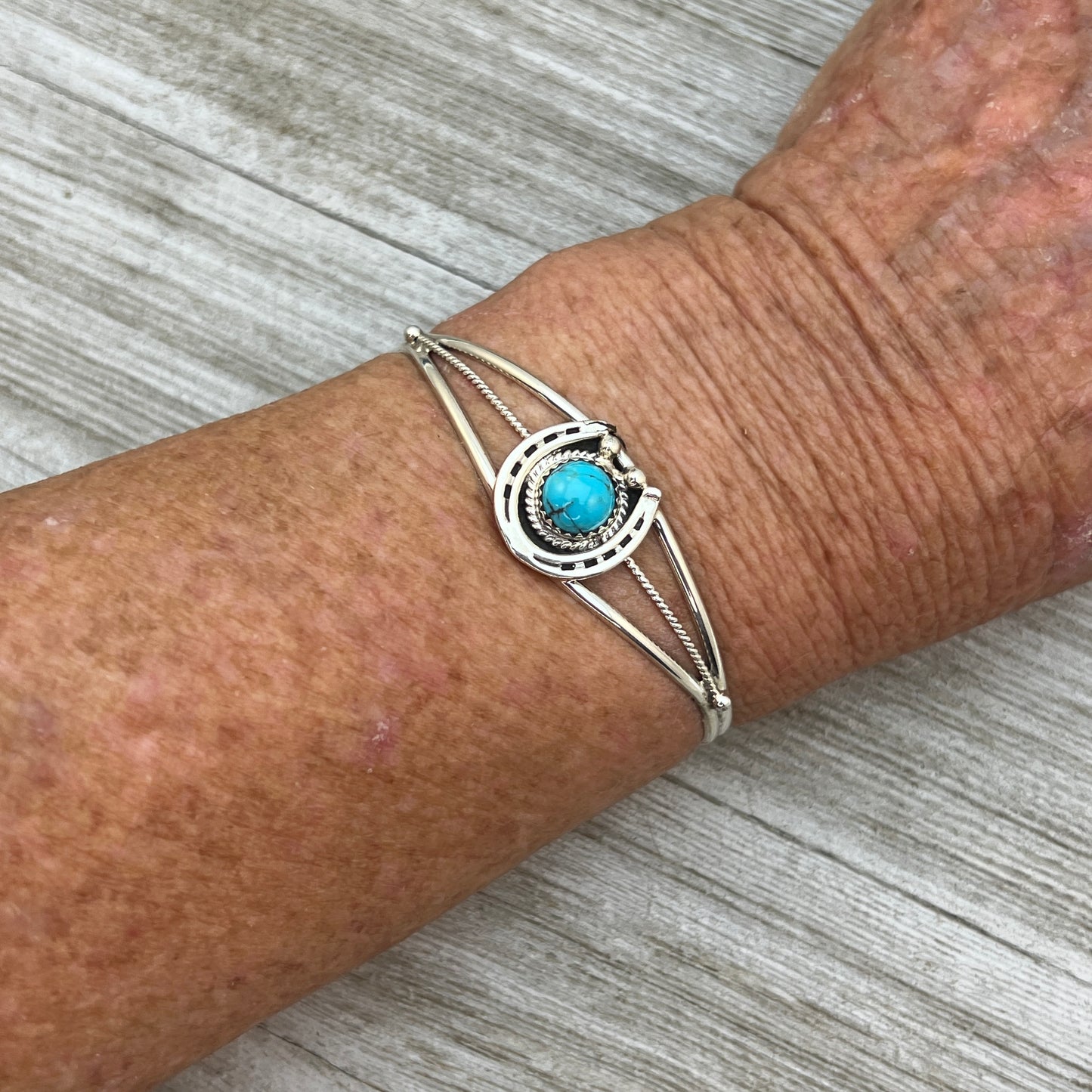 6 1/4" Kingman Turquoise Horseshoe Cuff Bracelet Sterling Silver Letricia Largo BR53
