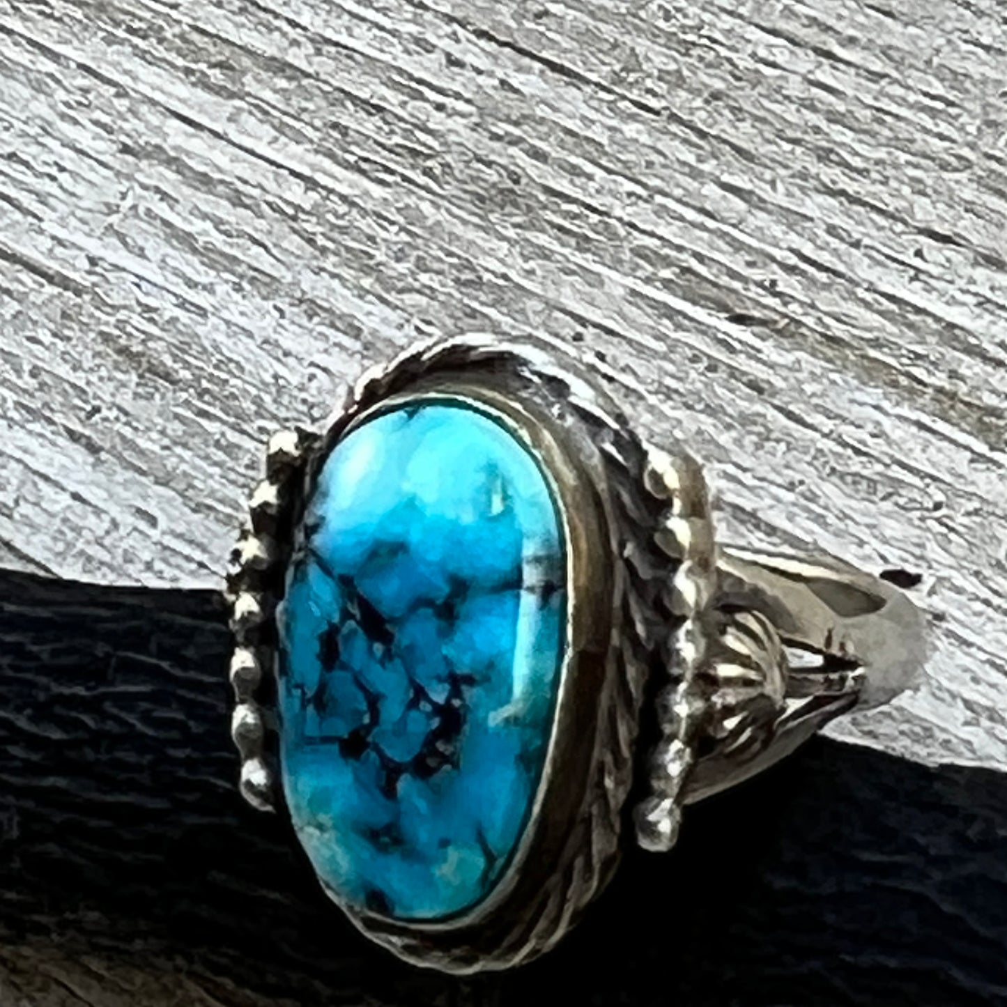 Size 8 Blue Kingman Turquoise Sterling Silver Ring Samuel Yellowhair Navajo