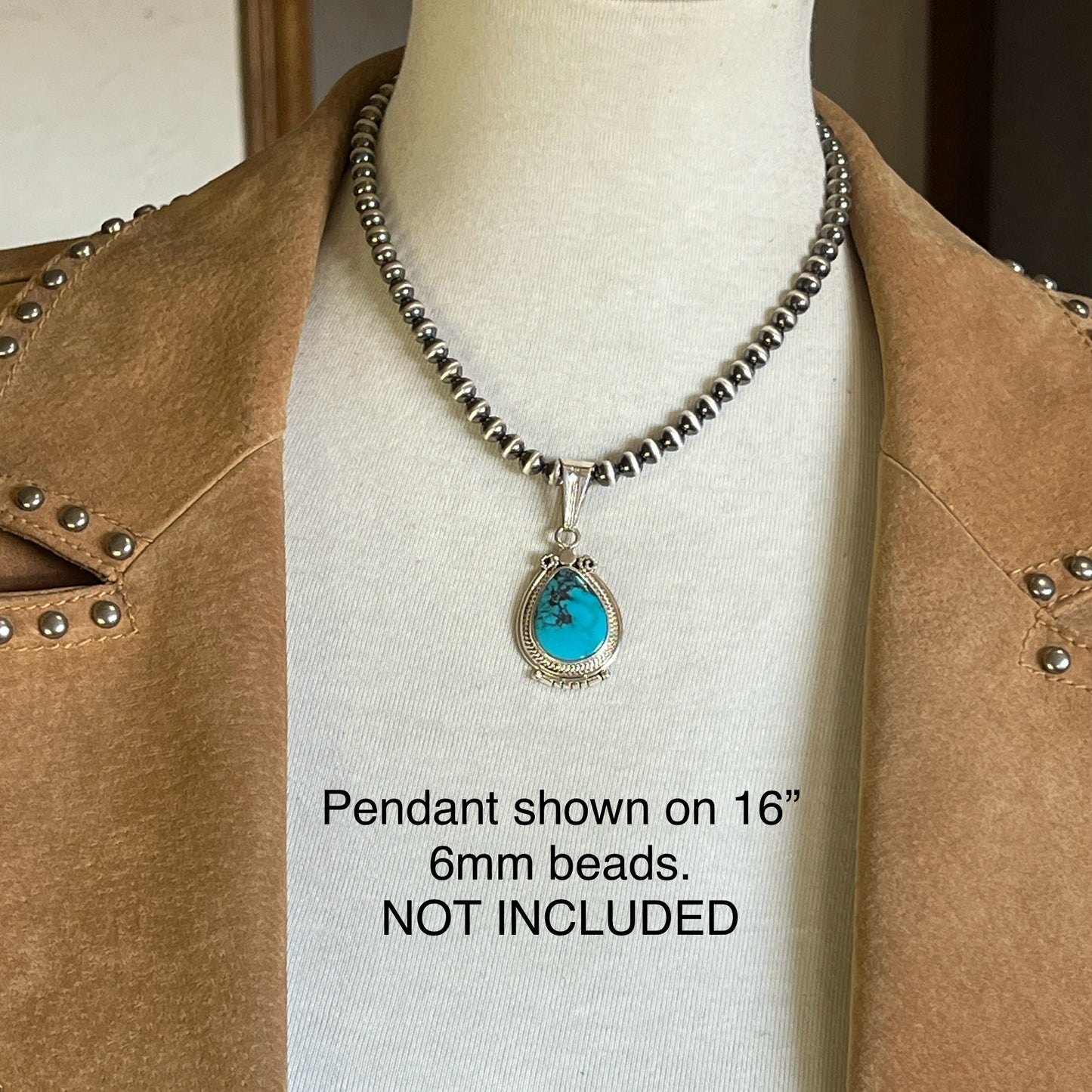 Kingman Turquoise, sterling silver  pendant #1, Navajo Handmade by Samuel Yellowhair, signed