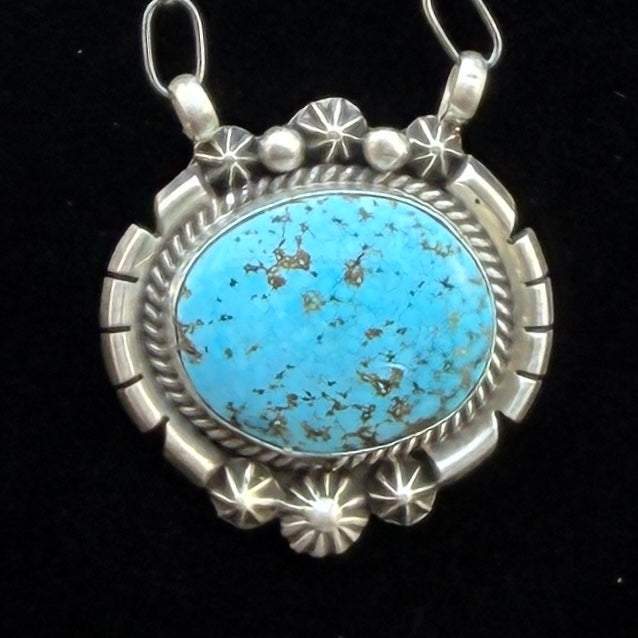 Light Blue Kingman turquoise station necklace Sterling Silver Navajo Samuel Yellowhair NK41