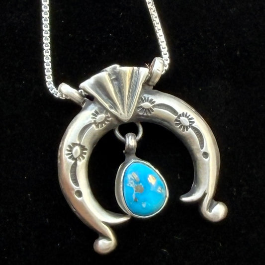 18" Blue Kingman Turquoise Naja Necklace Sterling Silver Annette Chiquito NK44