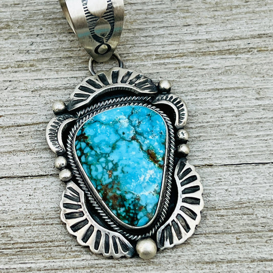 Blue Kingman Spiderweb Turquoise Pendant Navajo Sterling silver Jackson Hoskie