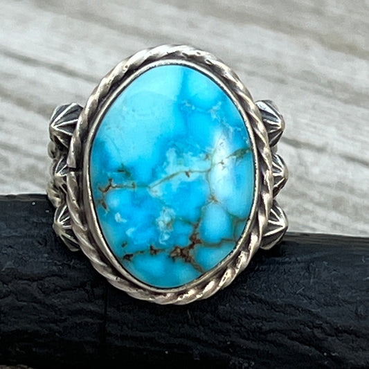 Size 6 Blue Kingman Turquoise Sterling Silver Ring Samuel Yellowhair Navajo
