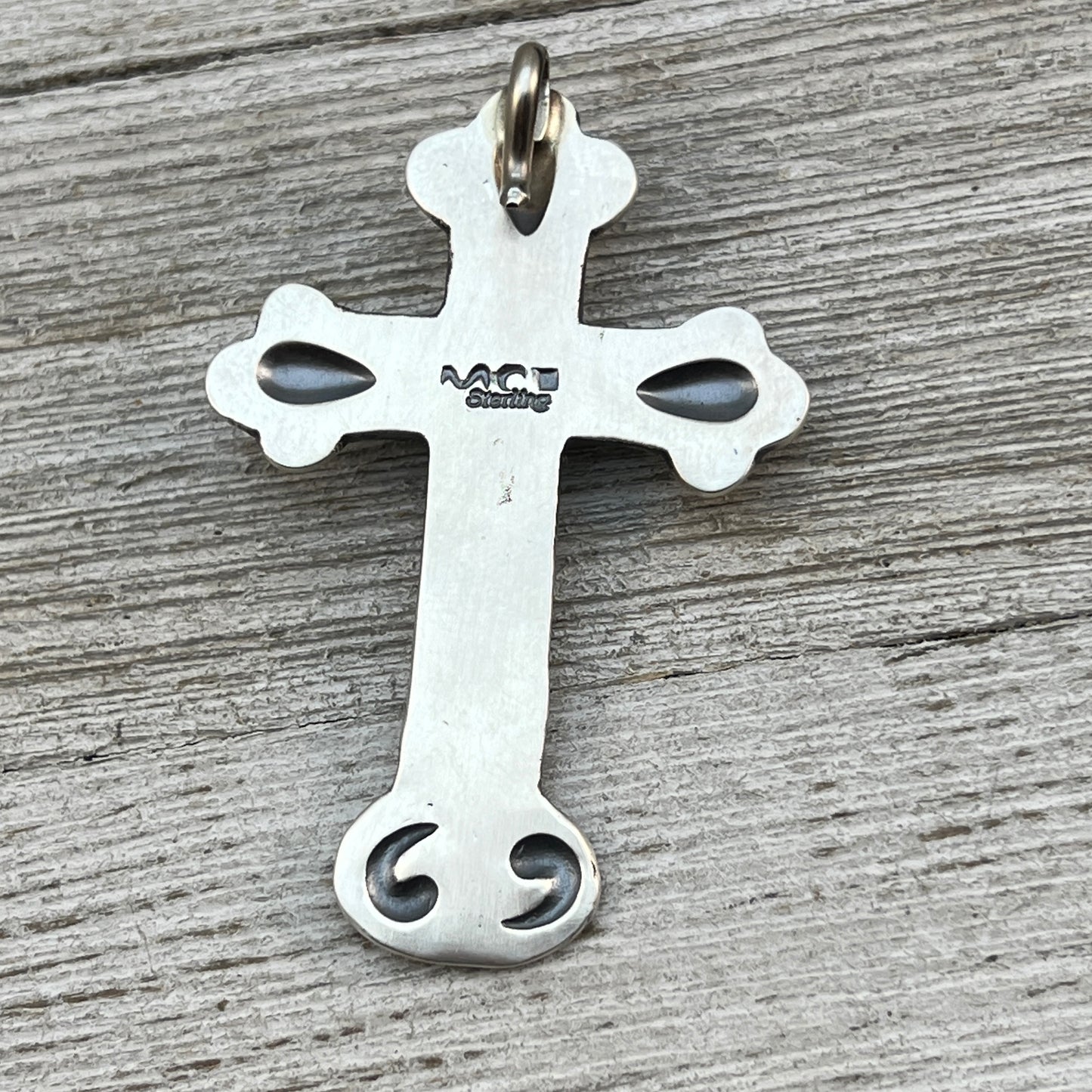 Turquoise Cross Pendant Sterling Silver Navajo handmade Martha Cayatineto