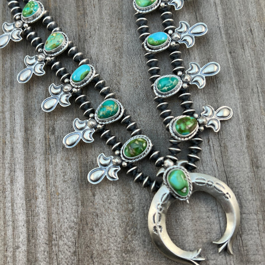 Sonoran Green Turquoise Small Squash Blossom Necklace Adrienne Gordon Navajo 516