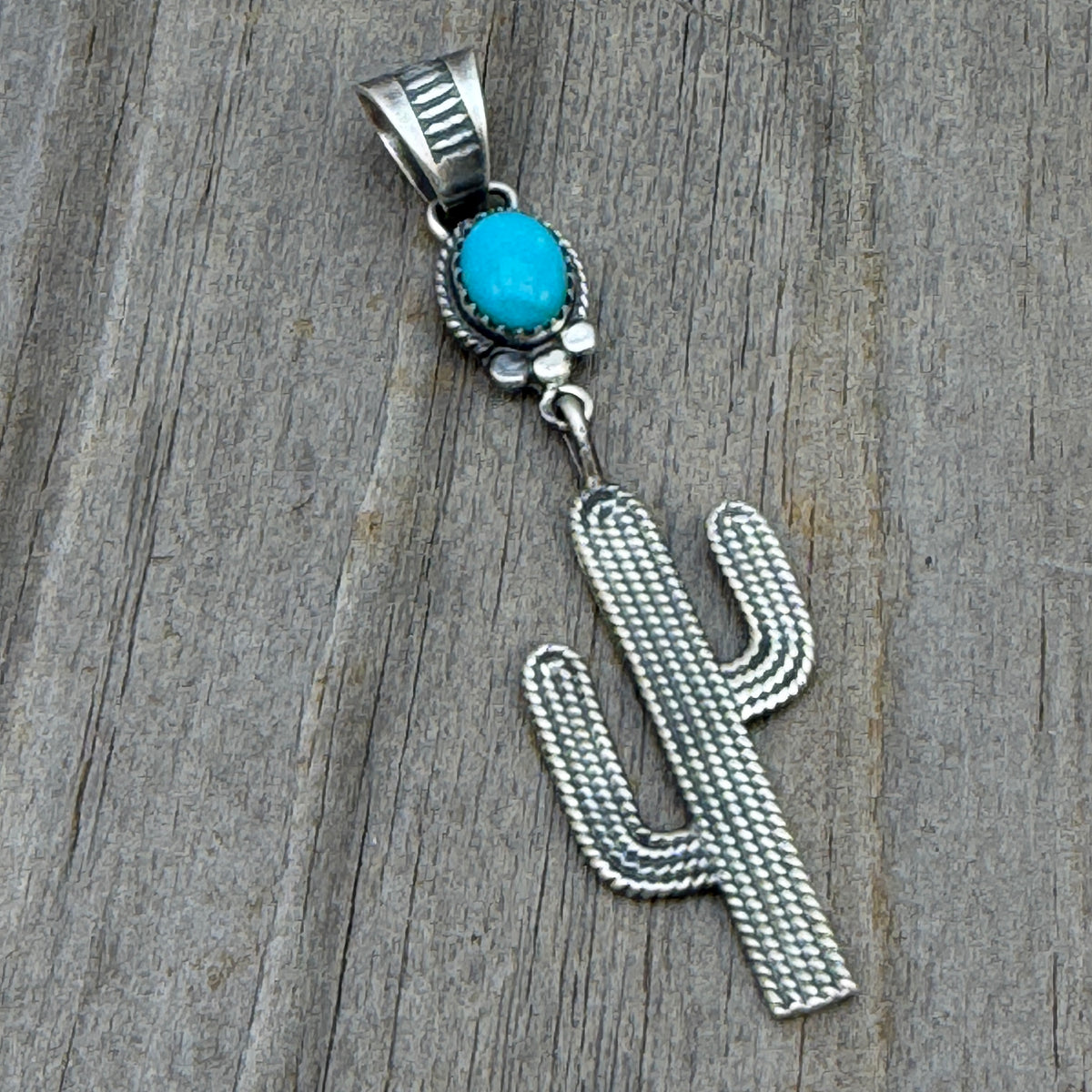Blue Campitos Turquoise Cactus Pendant Sharon McCarthy Navajo Sterling Silver PD2