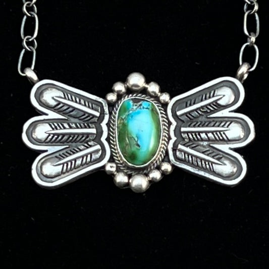 17 1/2"Sonoran Turquoise Necklace Feather sterling silver Navajo Verley Betone boho 11