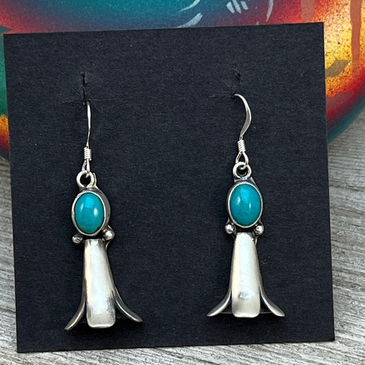 Squash Blossom Dangle Earrings 3 Turquoise sterling silver Robinson Martinez