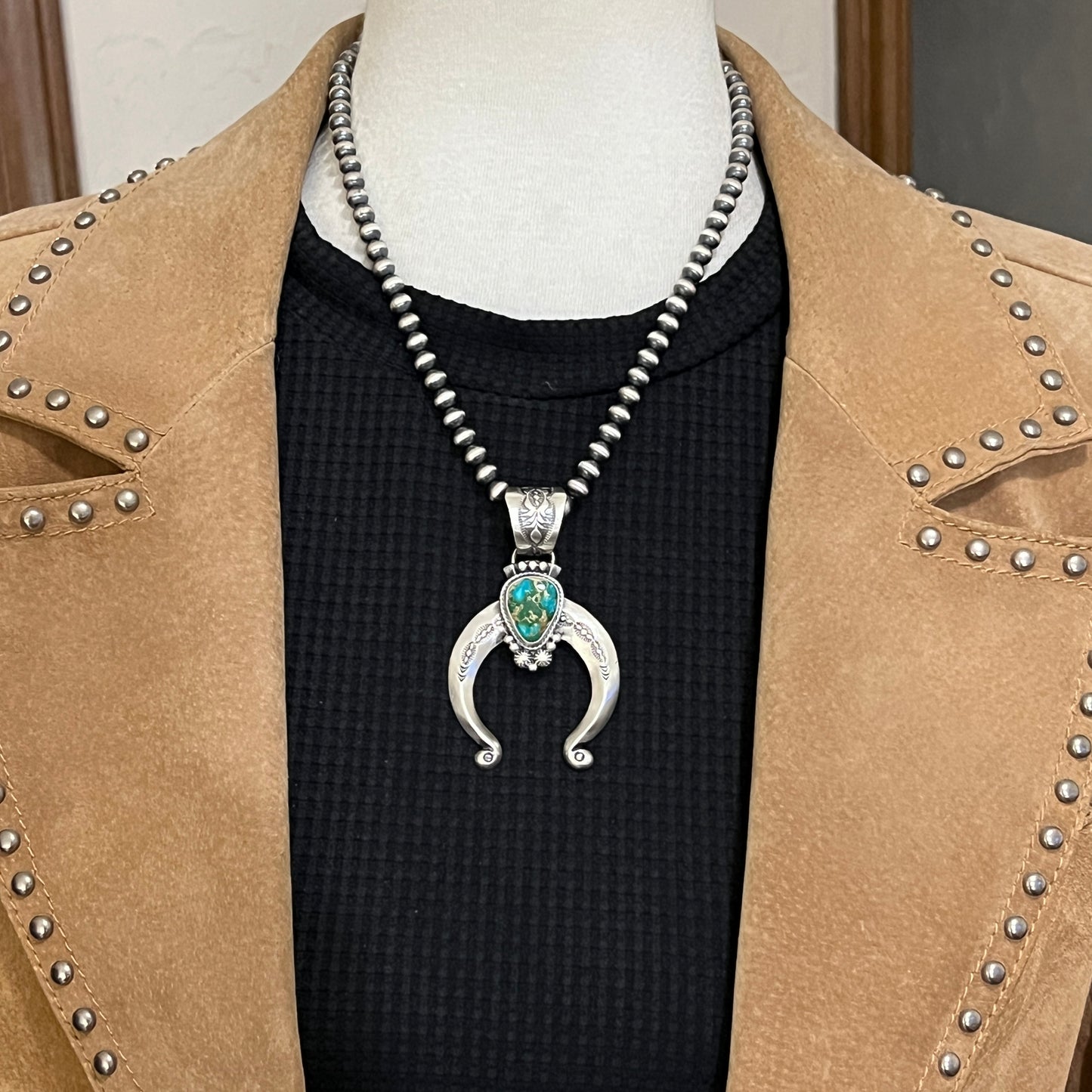 Sonoran Gold Turquoise Naja Pendant Samuel Yellowhair Sterling Silver 604
