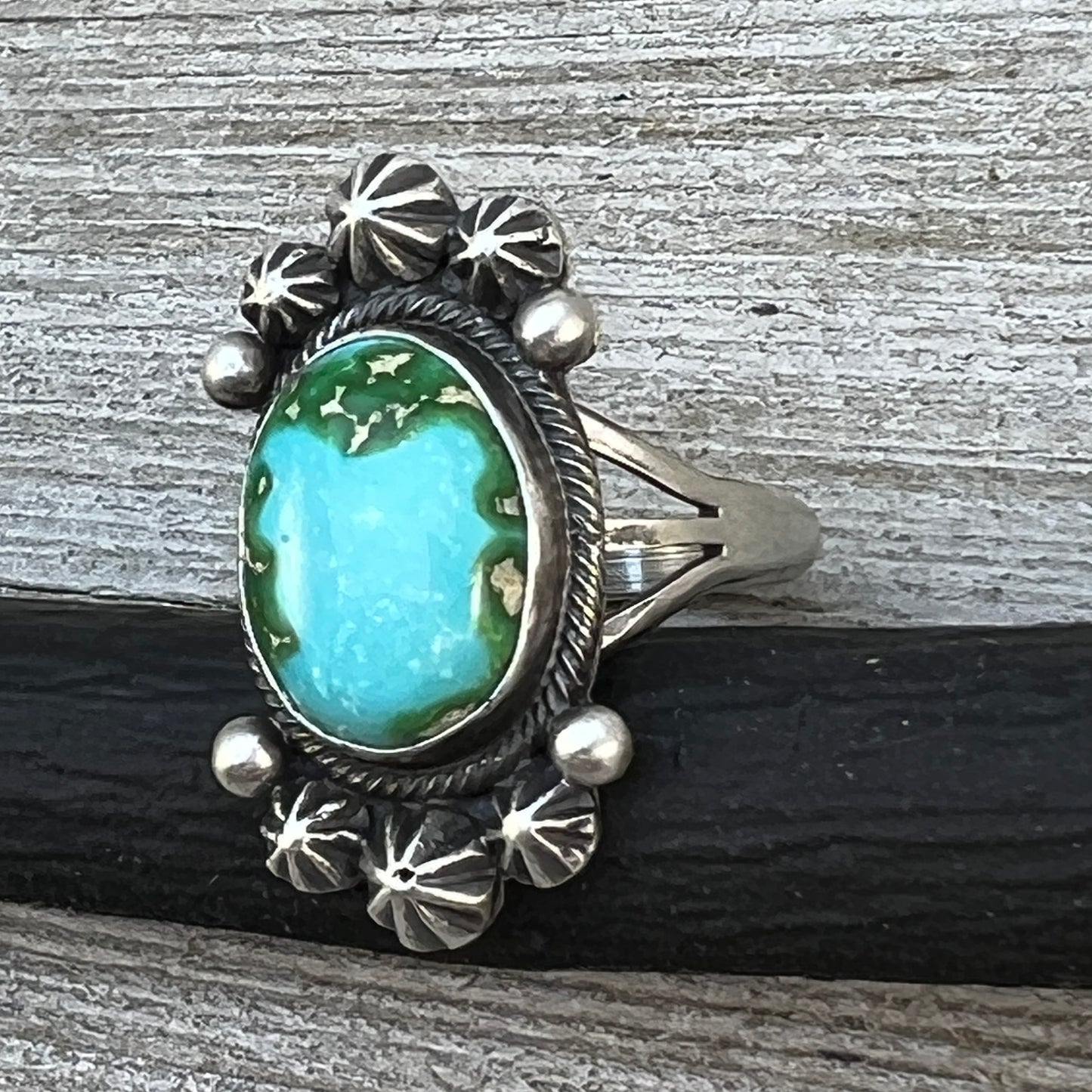 Size 8 Sonoran Gold turquoise sterling silver ring Maritta Benally 485
