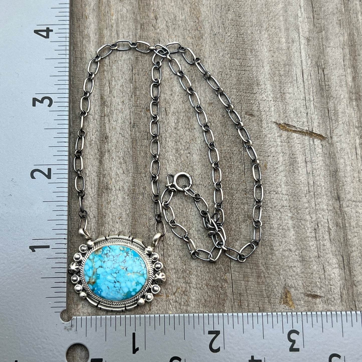 18" Kingman Spiderweb Turquoise Necklace Sterling silver Navajo Daniel Benally 609