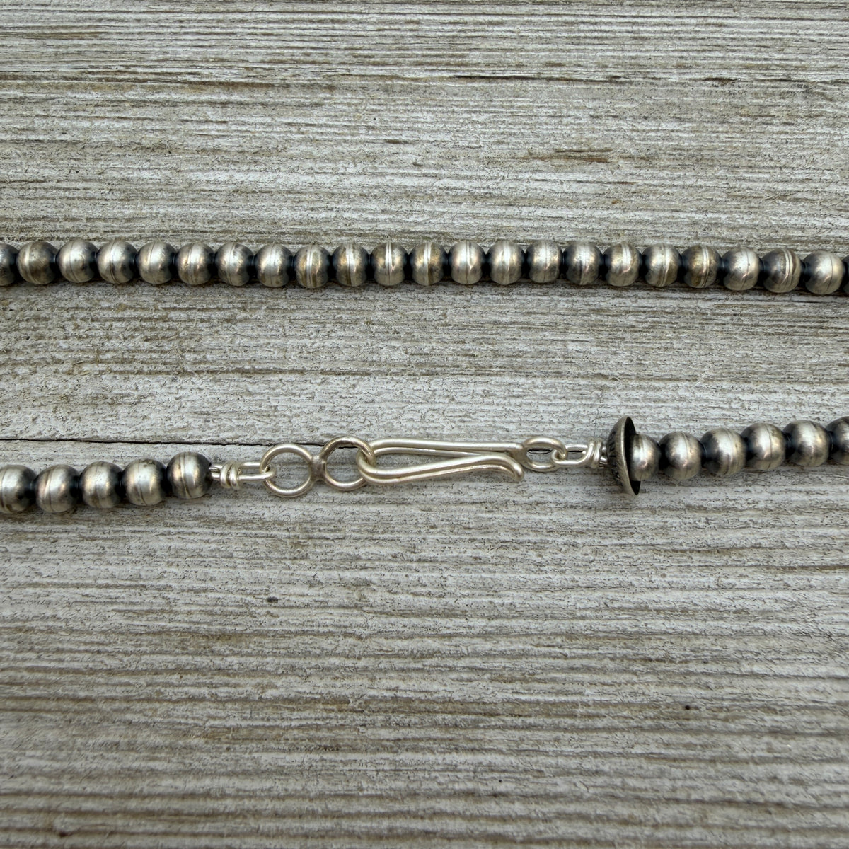 18" Sterling silver Navajo handmade 5mm round bead Pearl necklace Dorinda Mariano signed