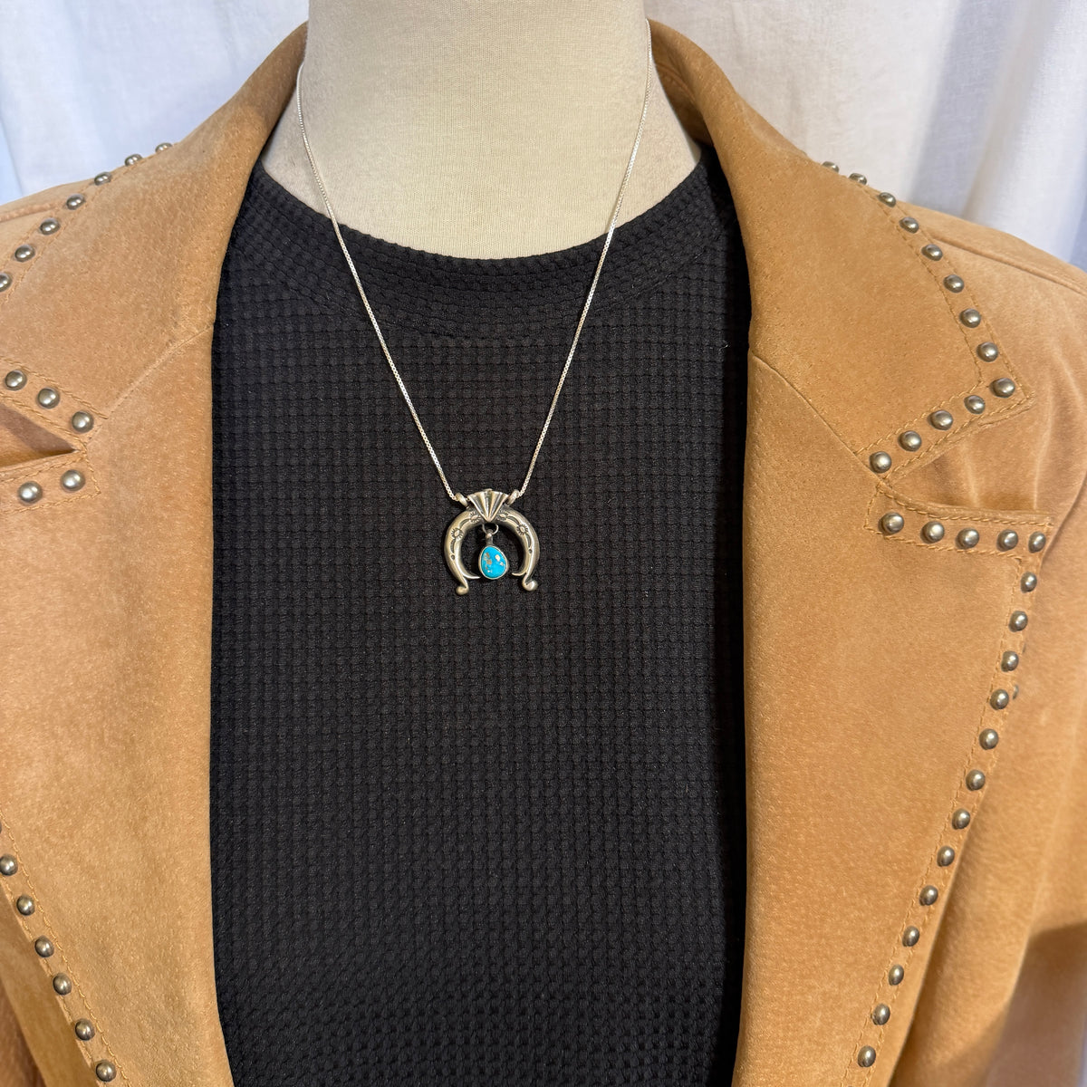 18" Blue Kingman Turquoise Naja Necklace Sterling Silver Annette Chiquito NK44
