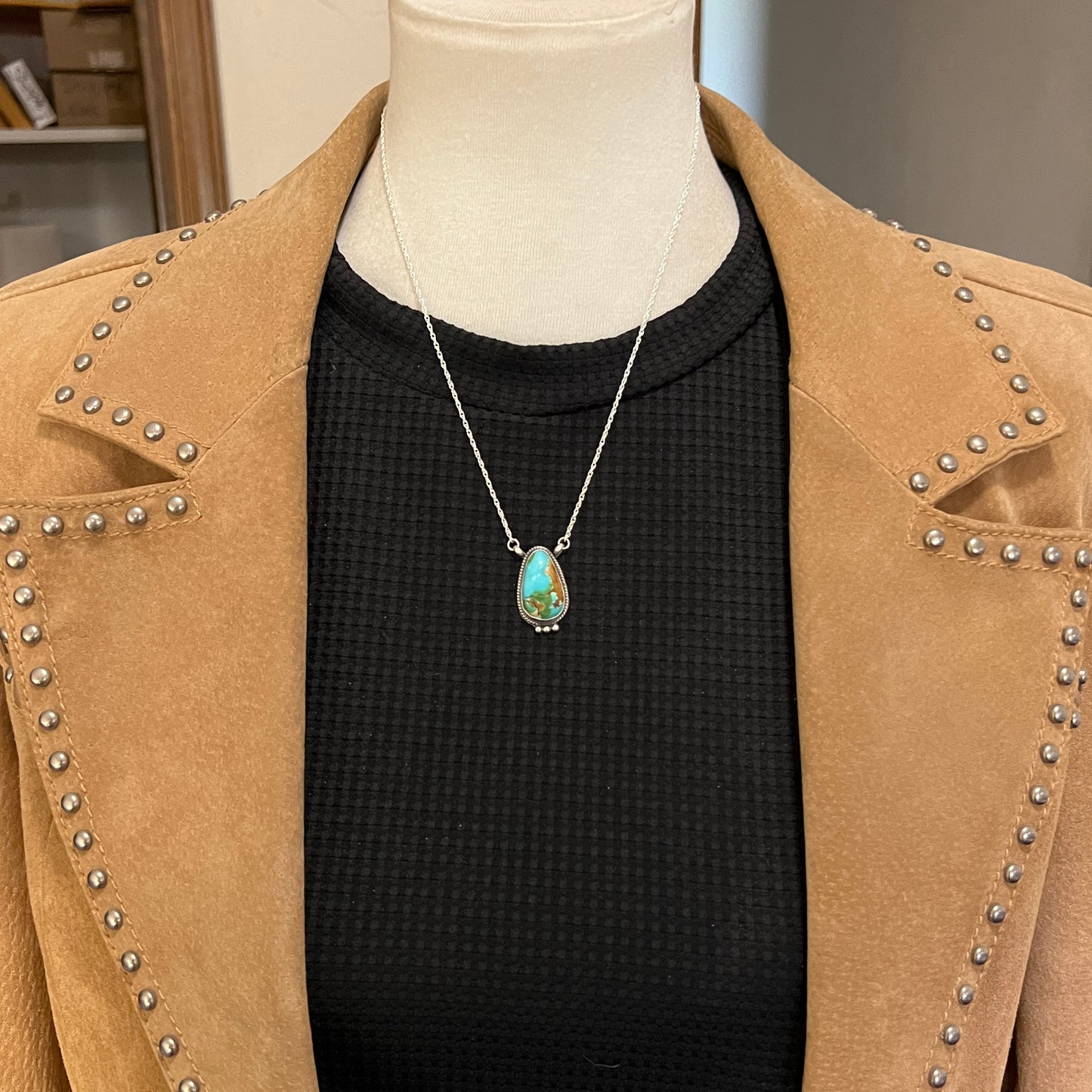 18 1/2" Sonoran Gold Turquoise Sterling silver Necklace Navajo handmade Sharon McCarthy