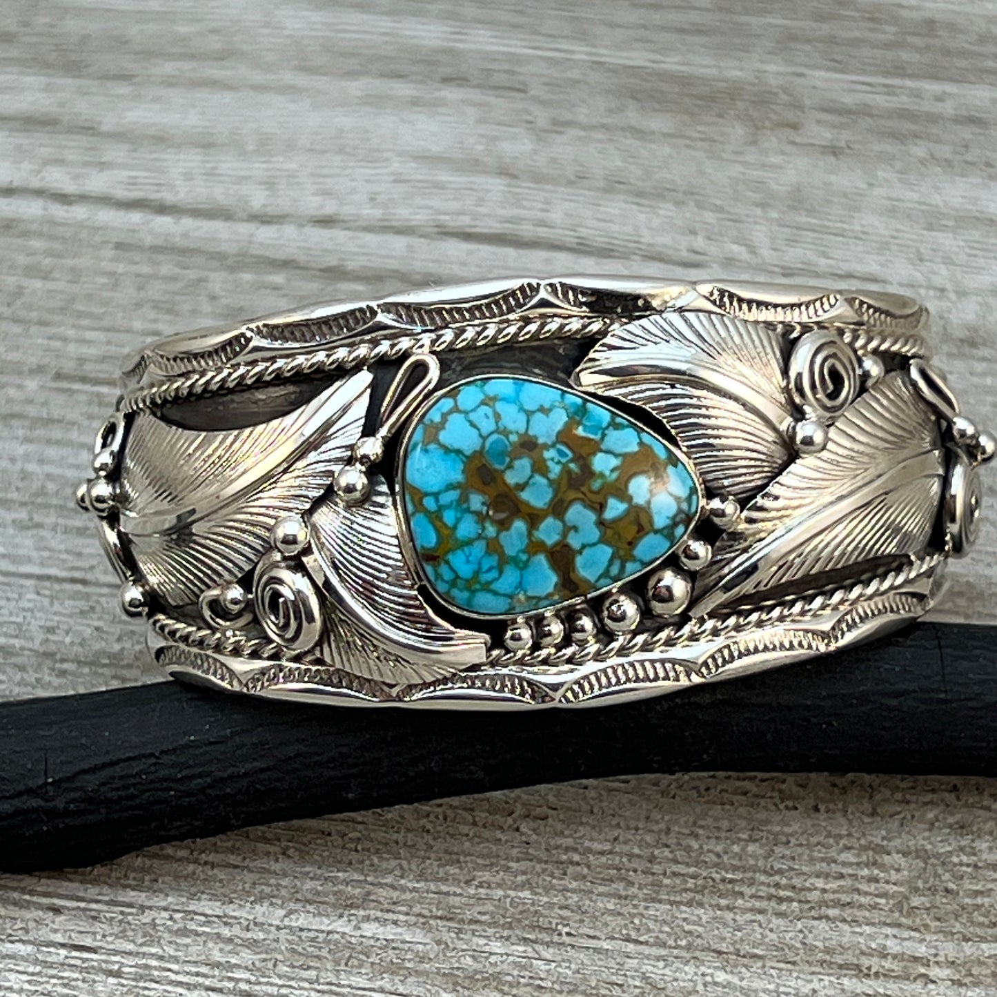 6.5" Light Blue Kingman Spiderweb Turquoise Cuff Bracelet Navajo Darrell Morgan signed