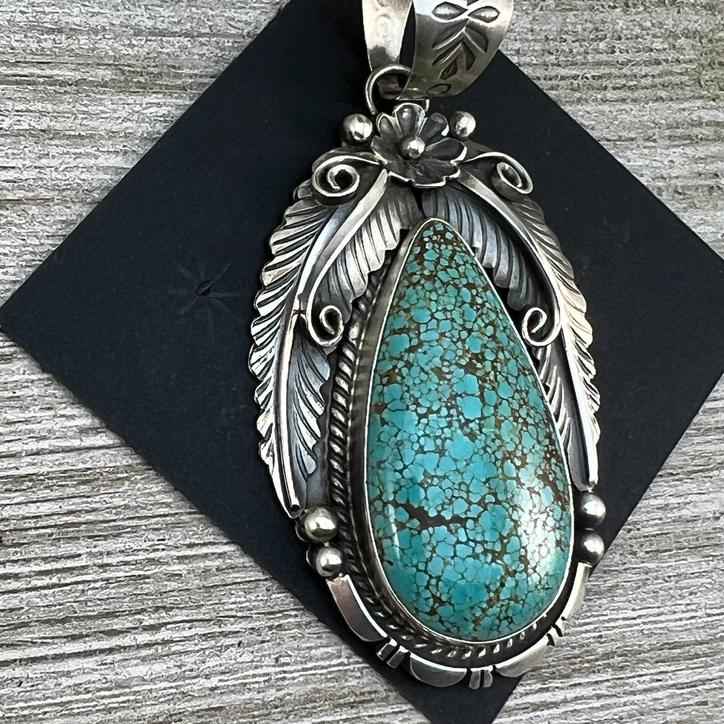 Kingman spiderweb turquoise, sterling silver pendant,  Navajo handmade, Alfred Martinez, signed