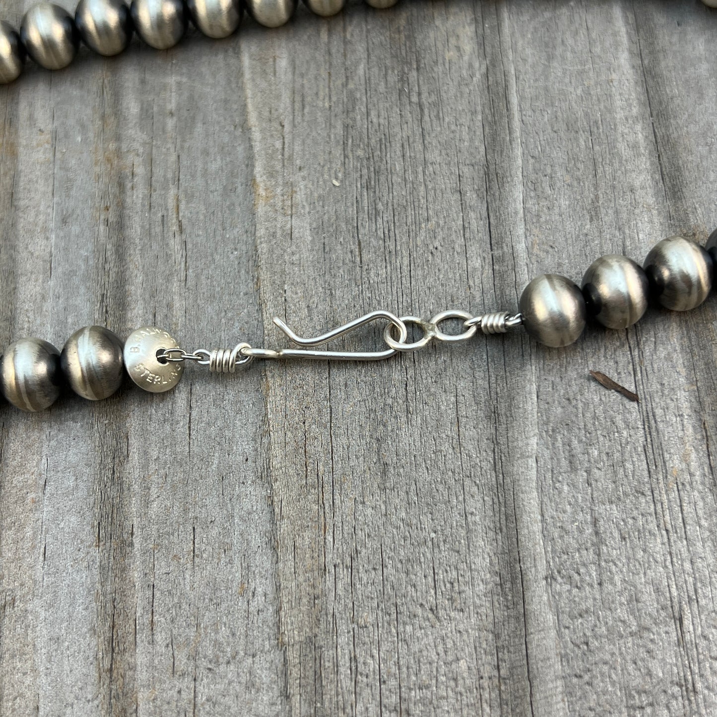 20" Sterling silver Navajo handmade 9mm bead Pearl necklace Bryannen Halwood 694