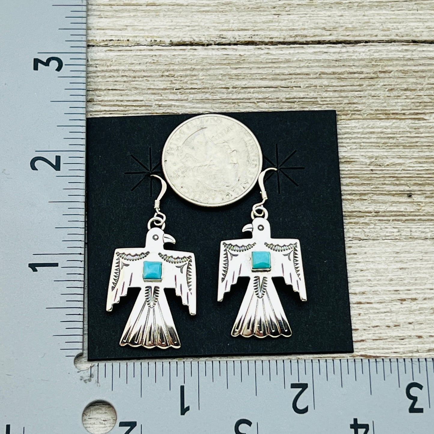 Turquoise Thunderbird Earrings Jeremy Delgarito Navajo sterling silver signed ER24