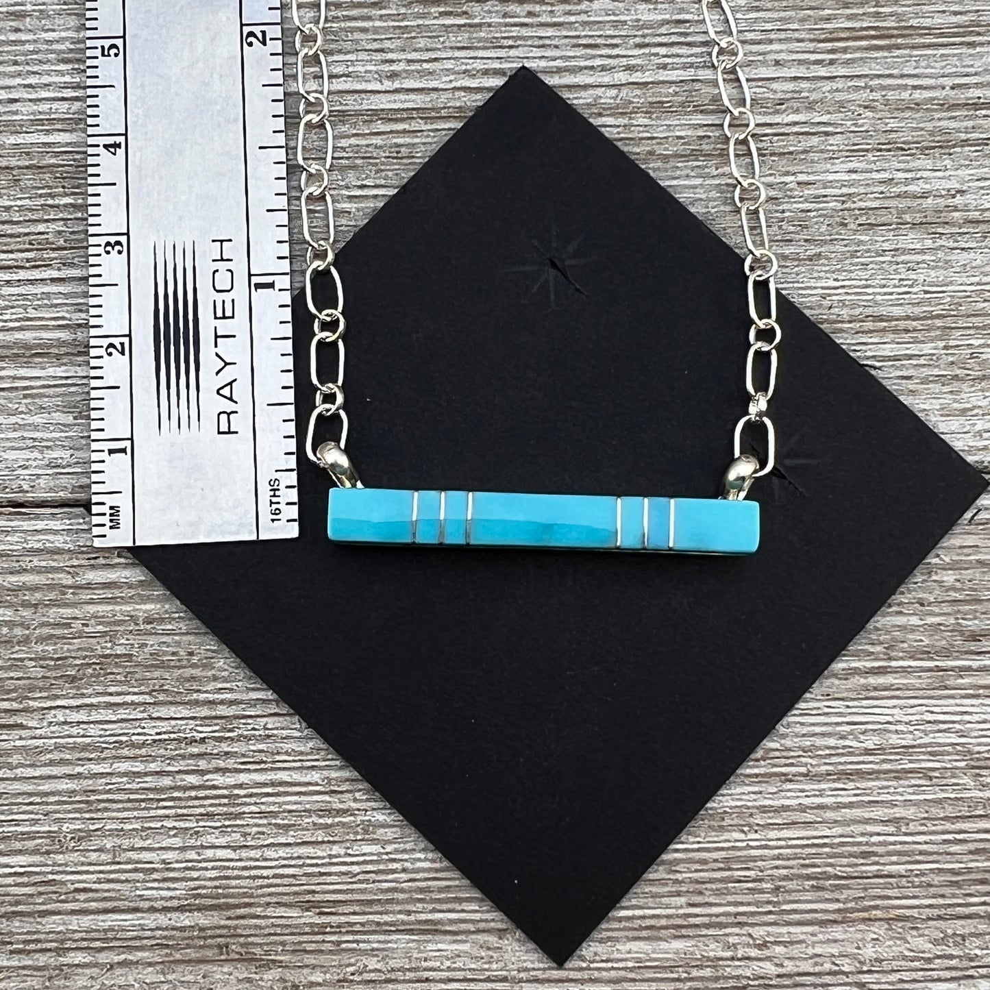 Blue Kingman Turquoise Bar Necklace 1, Zuni MaDerral Kallestewa sterling silver 18 1/2"