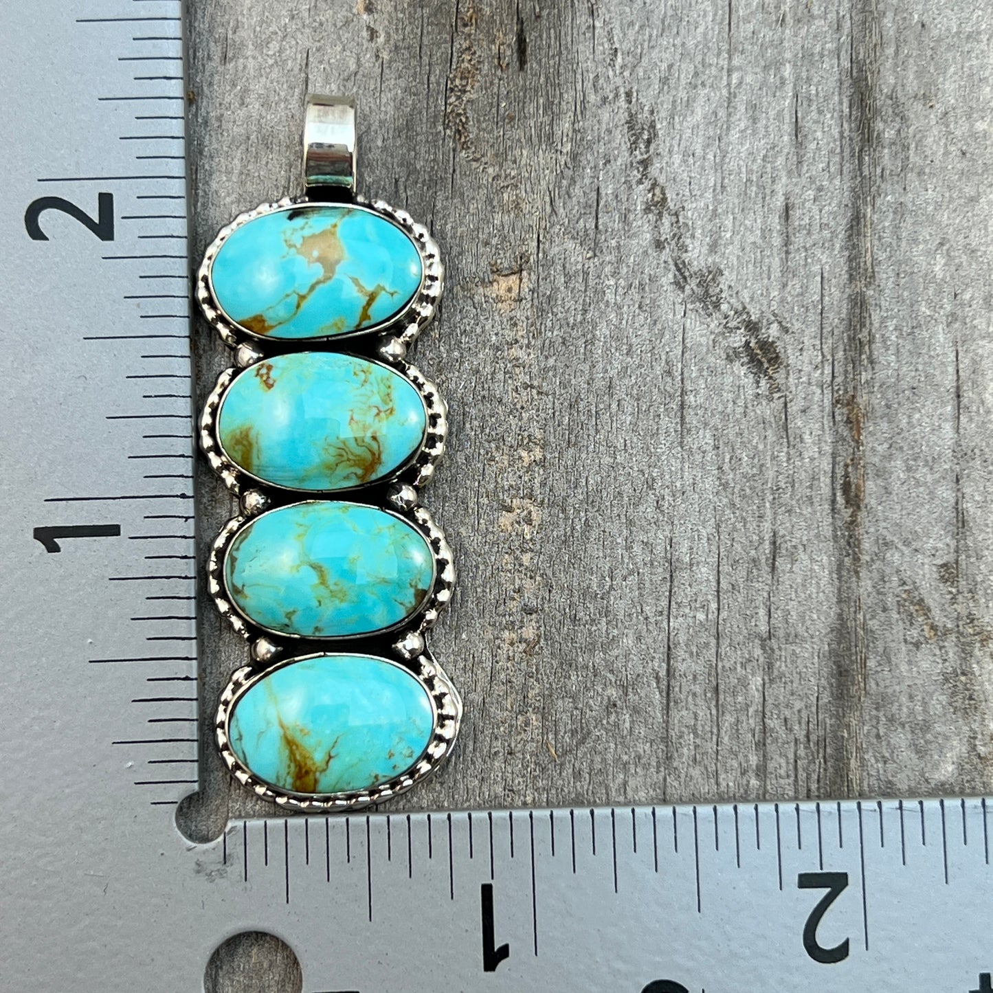 Turquoise vertical bar Pendant Sterling silver Navajo handmade Marie Bahe 533
