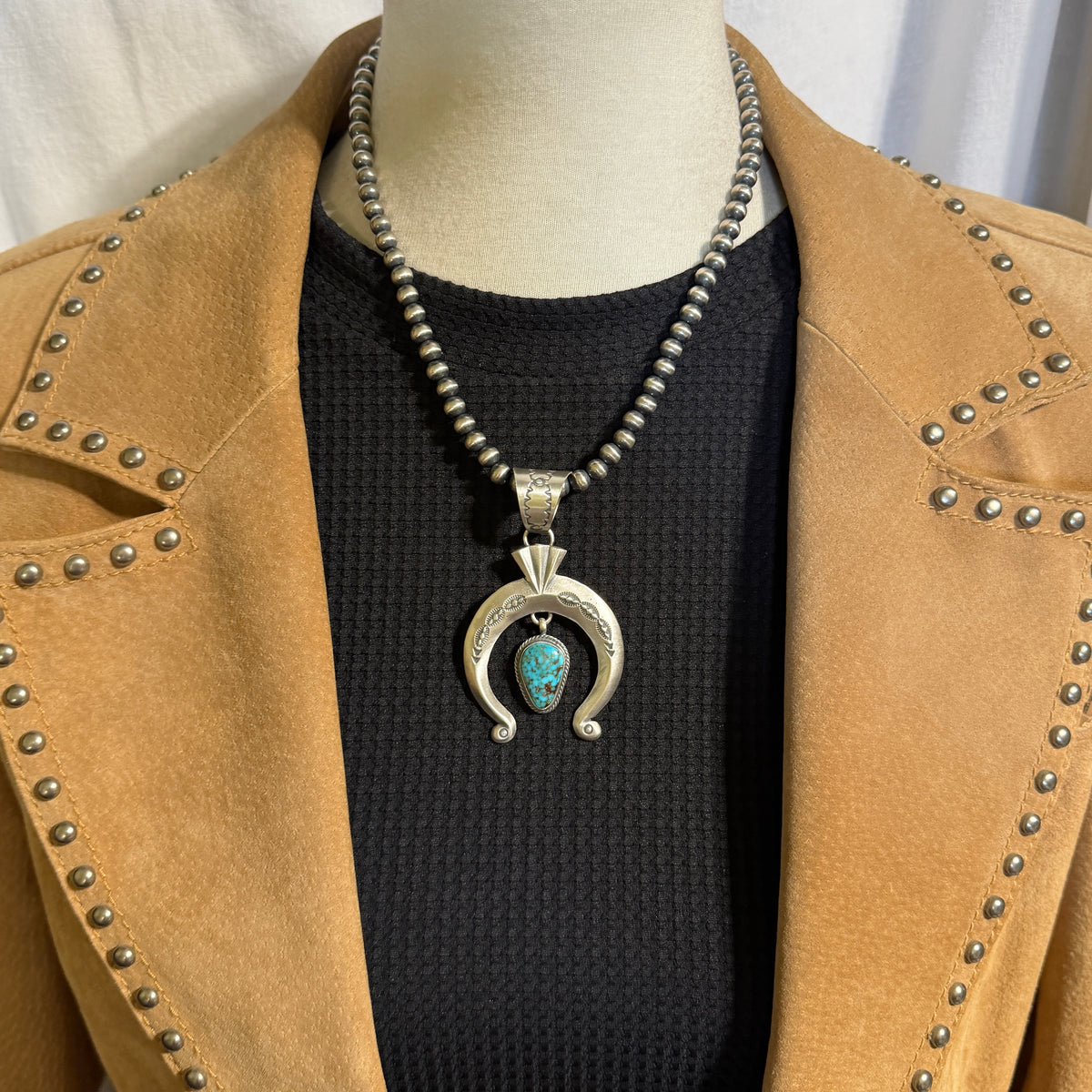 Blue Kingman Turquoise Naja Pendant Sharon McCarthy Navajo Handmade PD4