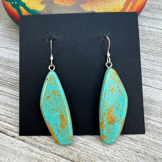 Tyrone Turquoise handmade slab earrings #9, sliced turquoise,