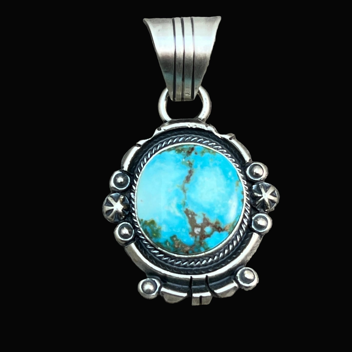 Kingman Turquoise pendant sterling silver Marita Benally Navajo 733