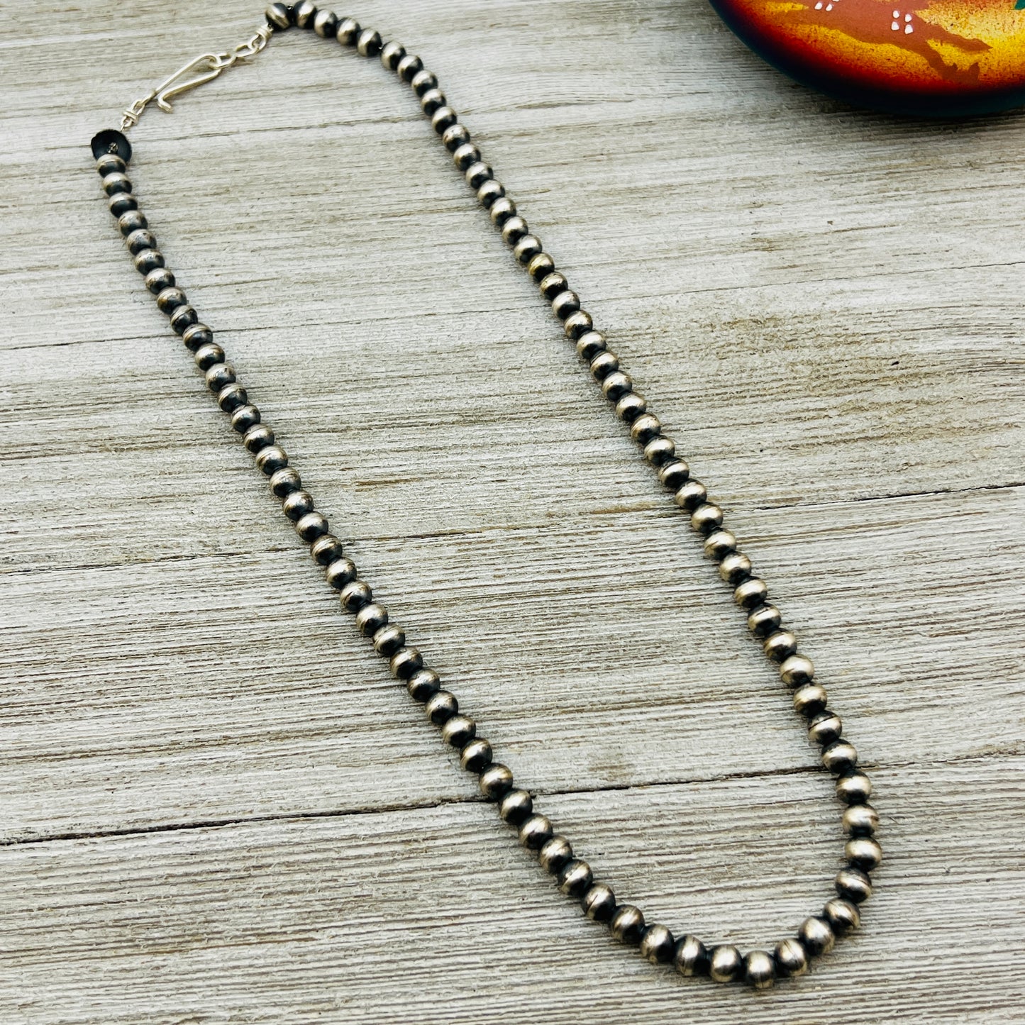 20" Sterling silver Navajo handmade 6mm round bead Pearl necklace Dorinda Mariano signed