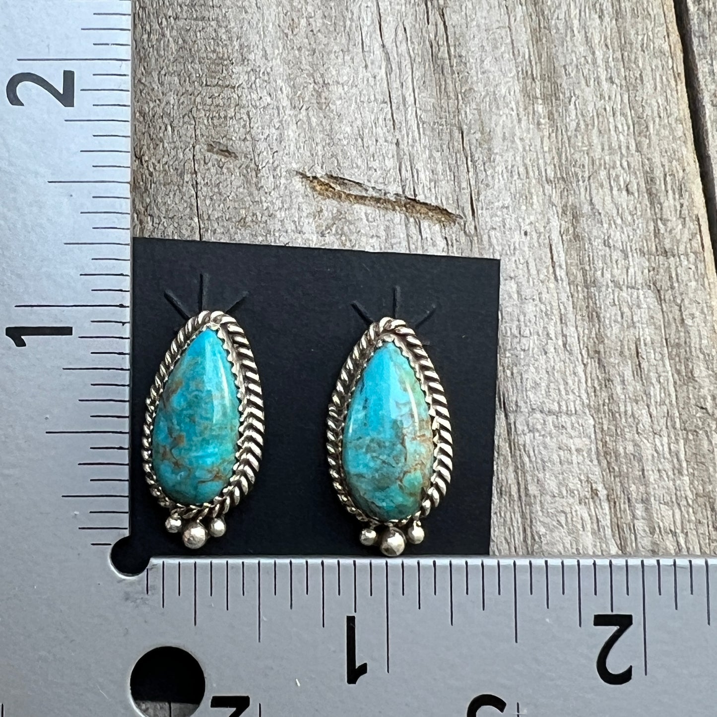Blue Kingman Turquoise Teardrop stud earrings sterling silver Theresa Smith Navajo 718