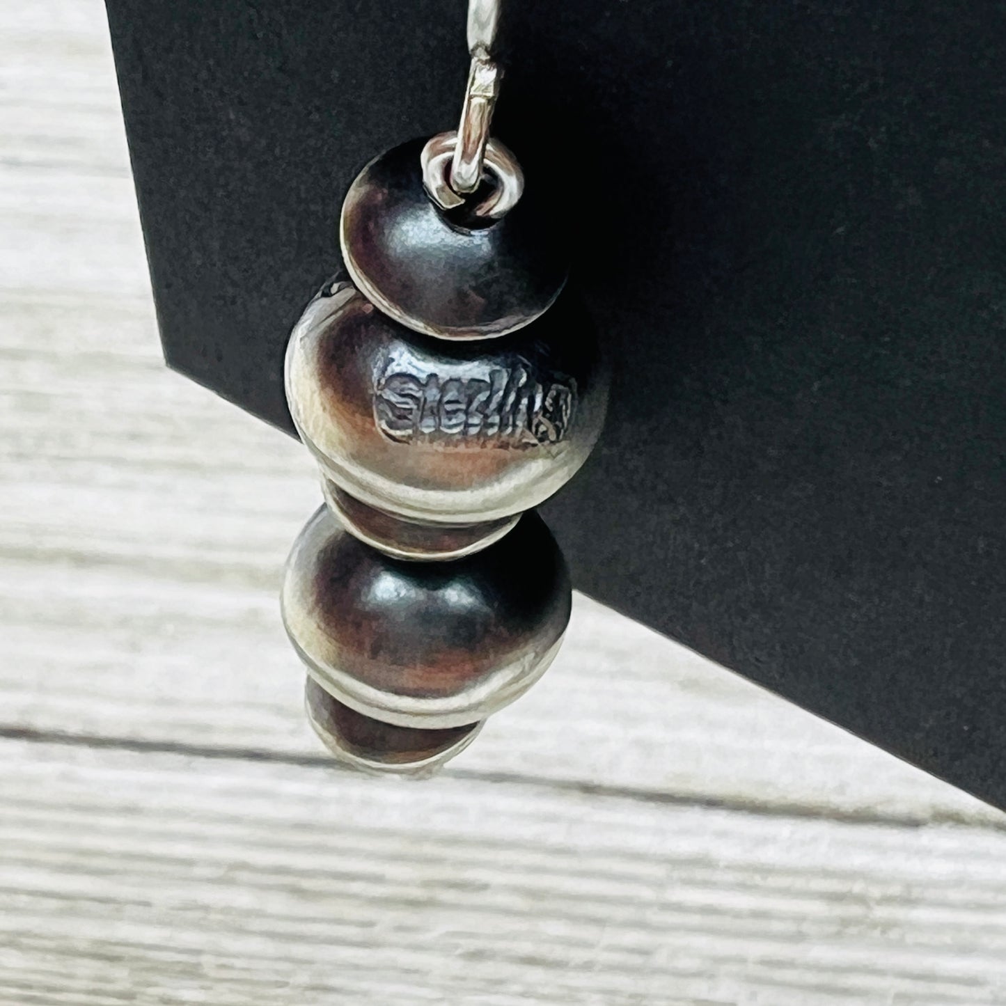Handmade Sterling silver Navajo Bead Earrings Crystal Haley signed ER11
